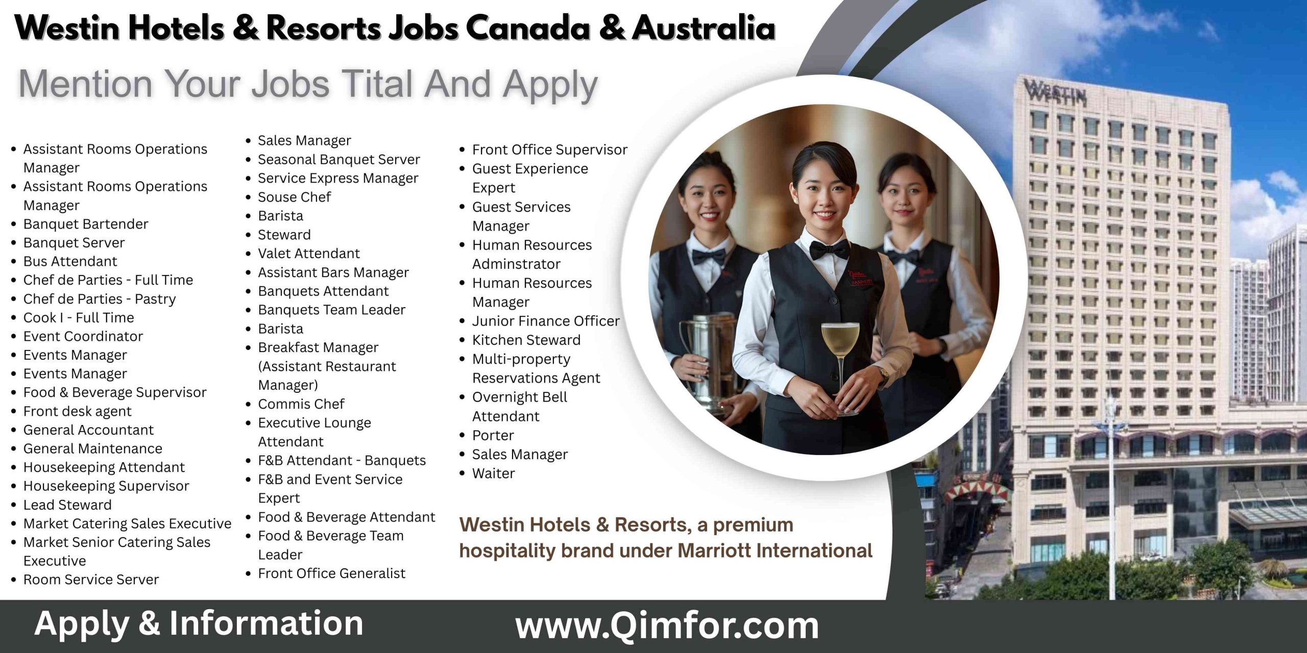 Westin Hotels & Resorts Jobs Canada & Australia